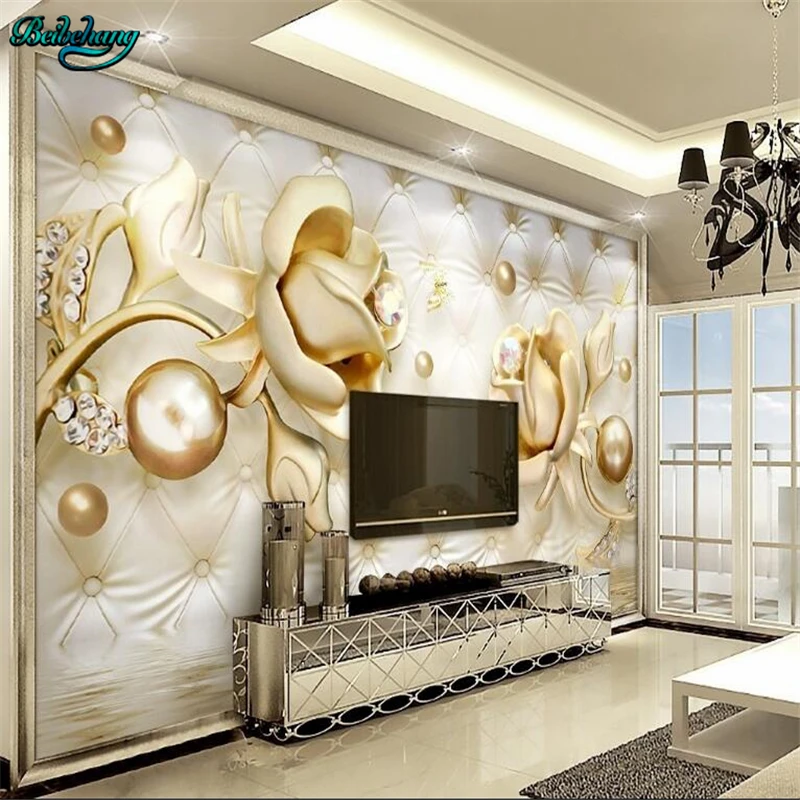 

beibehang Large custom wallpaper 3d luxury gold roses soft bag ball jewelry background wall home decoration