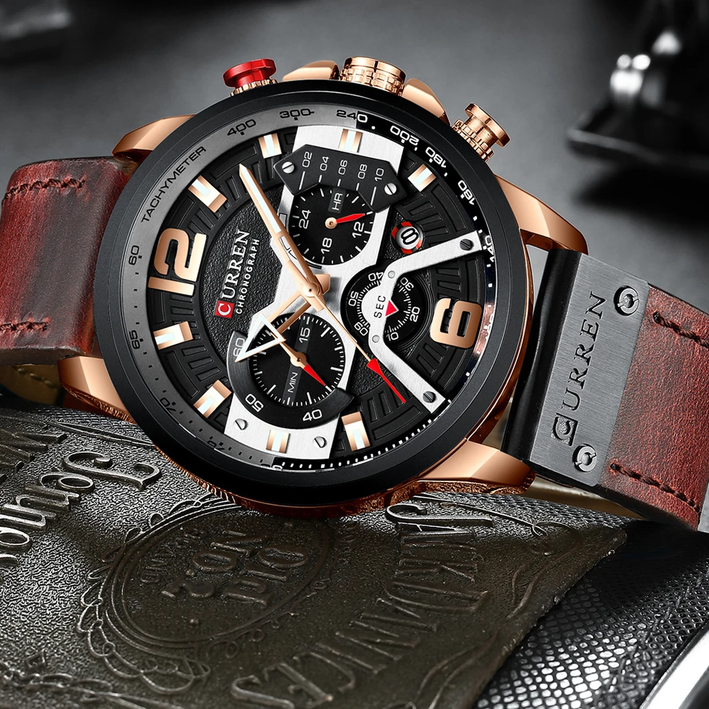 high qualtiy Curren Mens Watches Top Brand Luxury Chronograph Men Watch Leather Luxury Waterproof Sport Watch Men Male Clock Man Wristwatch drop shipping (5)
