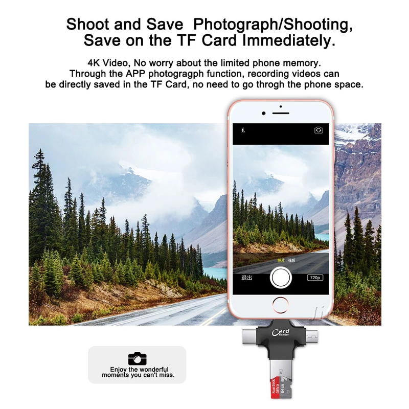4 в 1 кардридер для Lightning/Micro USB/Type C/USB2.0 Micro SD/TF ридер iPhone Android OTG аксессуары