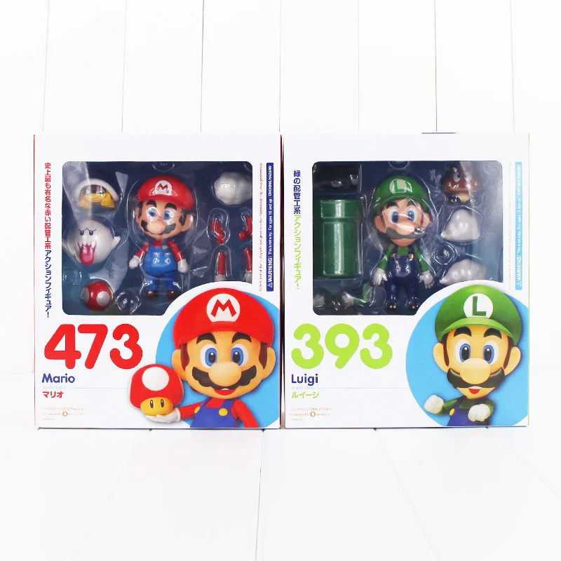 

Nendoroid Super Mario Bros Figure Toy Mario 473 Luigi 393 With Toad Mushroom Goomba Ghost Bullet Funny Model Doll for Kids