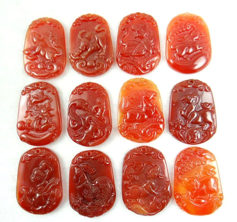 

Fashion Unique red Marine chalcedony stone hand-carved Zodiac signs pendant Gems beads jewelry Making 1Pcs/lot free shipping