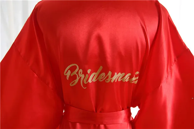 Red Bridesmaid Silk Satin Wedding Bride Bridesmaid Robe Solid Bathrobe Short Kimono Robe Night Robe Bath Robe Fashion Dressing Gown For Women 0 - Цвет: Red Bridesmaid