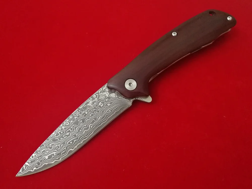 

WDYEDC Version JohnnyJamie Spadger Damascus Steel Blade Wood Handle Pocket Knife Ball Bearing Outdoor Camping EDC Folding Knifes
