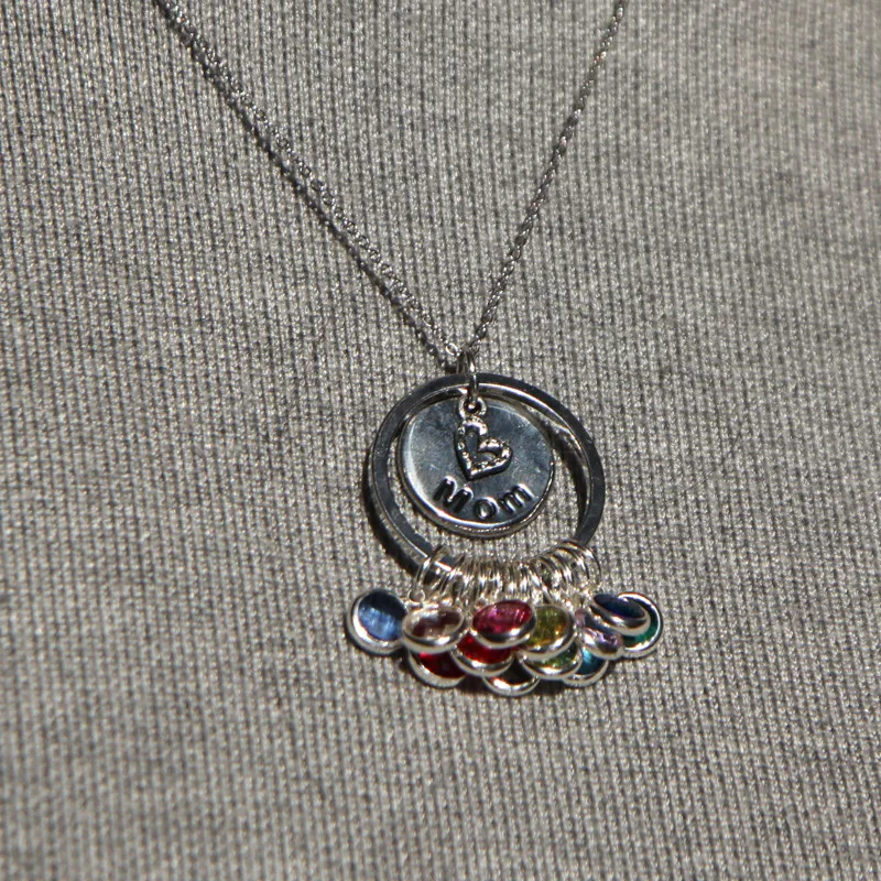

High Quality Mom Grandma Birthstone Necklace with 8mm or 10mm Crystal Birthstone Charm Dangle for Mother's Day Best Gift
