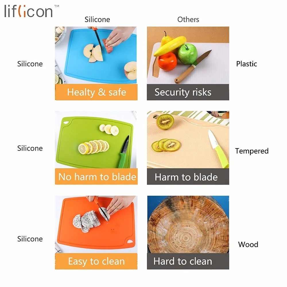 US $500.00 Liflicon Kitchen Flexible Silicone Cutting Boards Fruit Vegetable NonSlip Chopping Block Multifunctional Cutting Block BPA Free