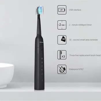 

Alfawise SG - 949 Sonic Electric Toothbrush With Smart Timer Five Brushing Modes Waterproof With 3 Brush Heads USB Charging