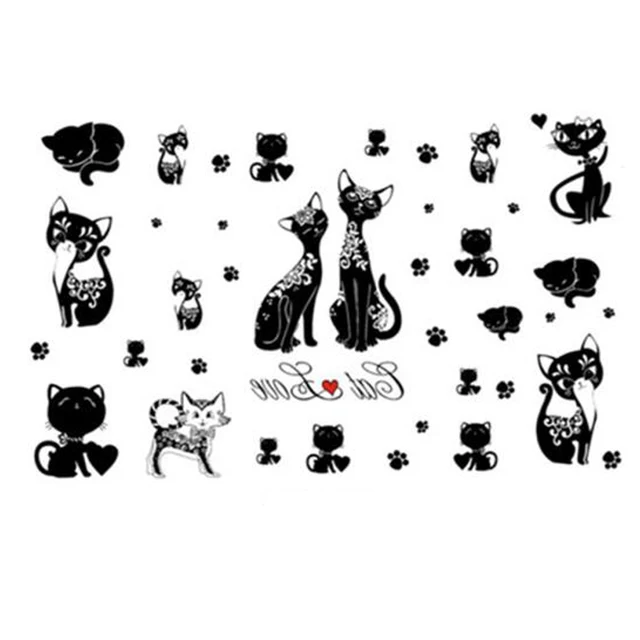 yeeech temporaire tatouages autocollant pour femmes faux noir kitty