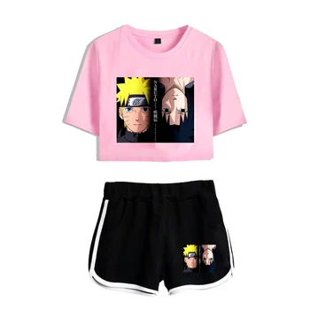 

NARUTO Two Pieces sets Casual Women Suits Short Sleeve+Shorts Hot Sale 2019 New Casual Sexy Harajuku Soft Summer Sets XS-2XL