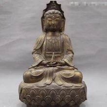 Песня voge gem S0427 Классический Бронзовый Держать бутылку Сидеть Лотоса Кван-Инь Гуаньинь Бодхисаттвы Статуя Будды