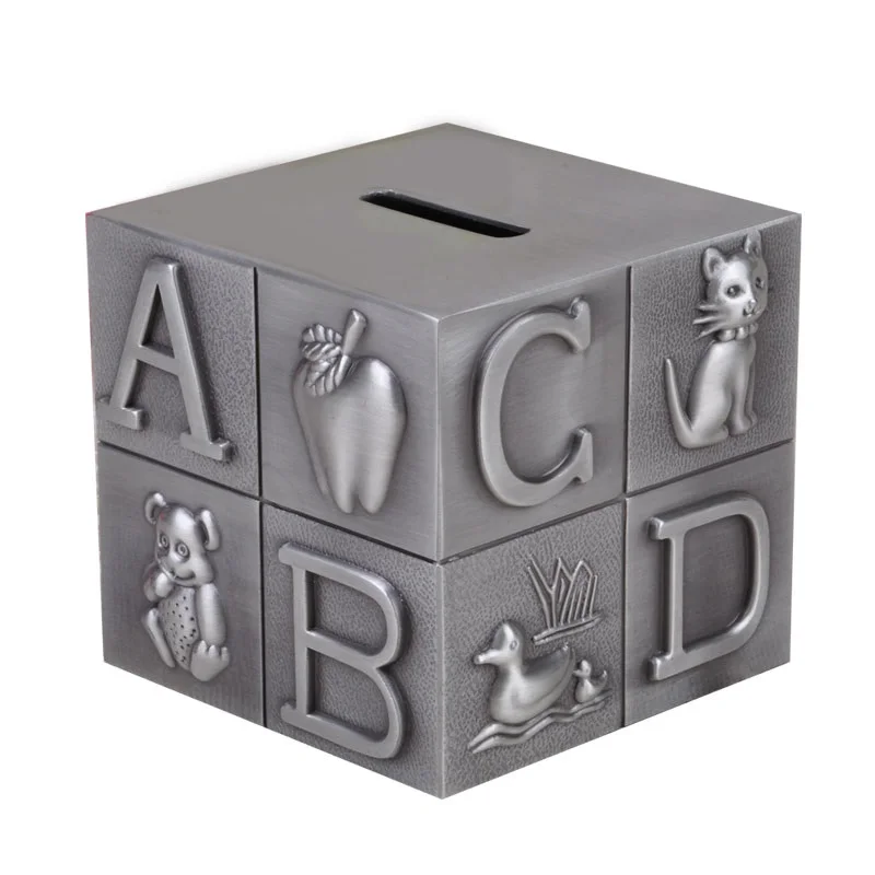 

Vintage Cube square coin saving box money boxes tin alloy kids piggy bank metal money safe for Home desktop Decoration SNG023