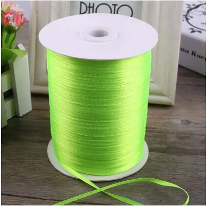 LIME GREEN SATIN RIBBON 50m ROLL 3mm WEDDING CHRISTMAS GIFTS TREE DECORATIONS 