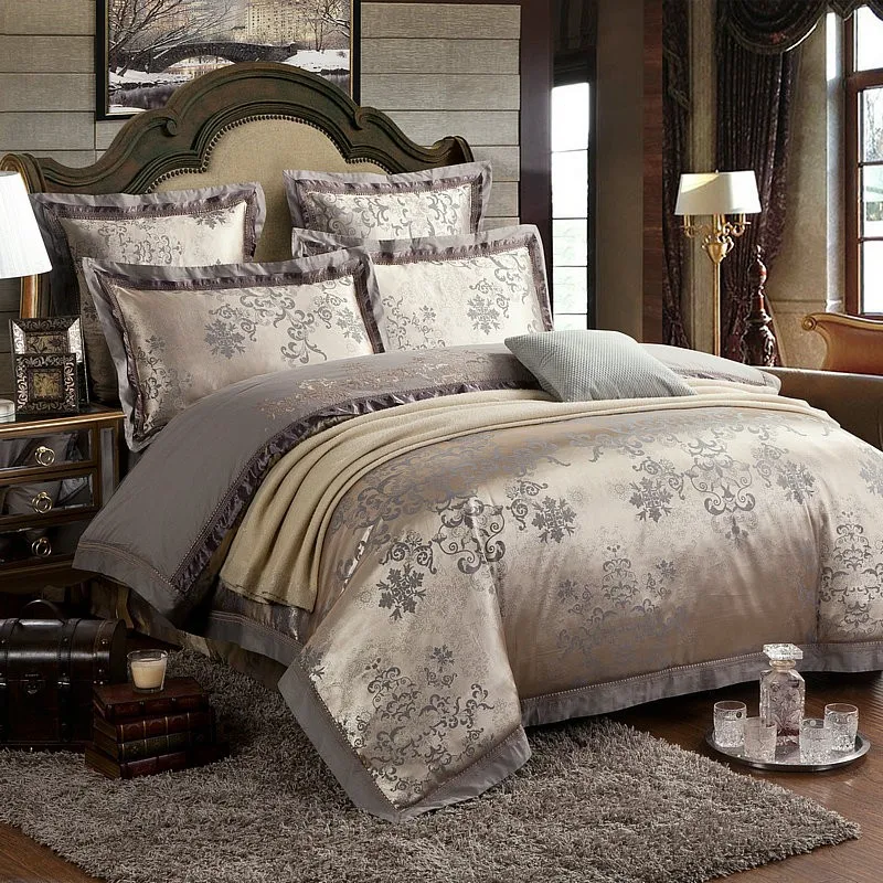 Silk Cotton Satin Bed set Duvet cover Bedsheet Luxury Bedding set Oriental Embroidery Jacquard 5