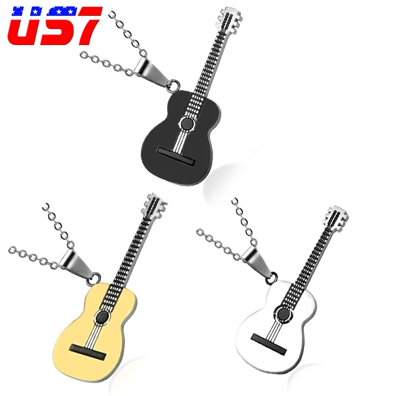 

US7 Charm Gold Color Titanium Stainless Steel Music Guitar Pendant & Necklace for Women Men Jewelry Party Prom Gift Choker