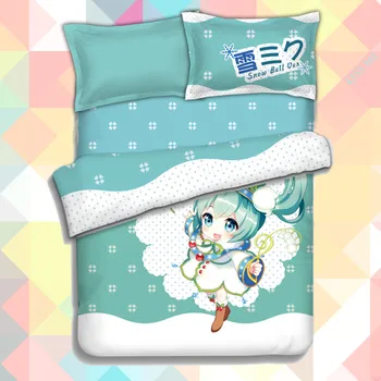 

Anime Cartoon snow Hatsune miku Quilt Cover Soft Printed Bedding Set With Pillow Cases Bed Sheet Duvet Cover Set No.CP151222