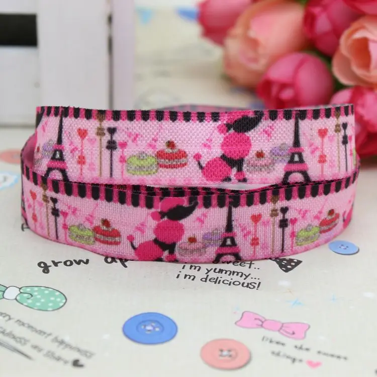 DHK 5/8 inch 5yards Fold Over Elastic FOE POODLE TOWER printed ribbon headband diy decoration OEM Wholesale C196 | Дом и сад