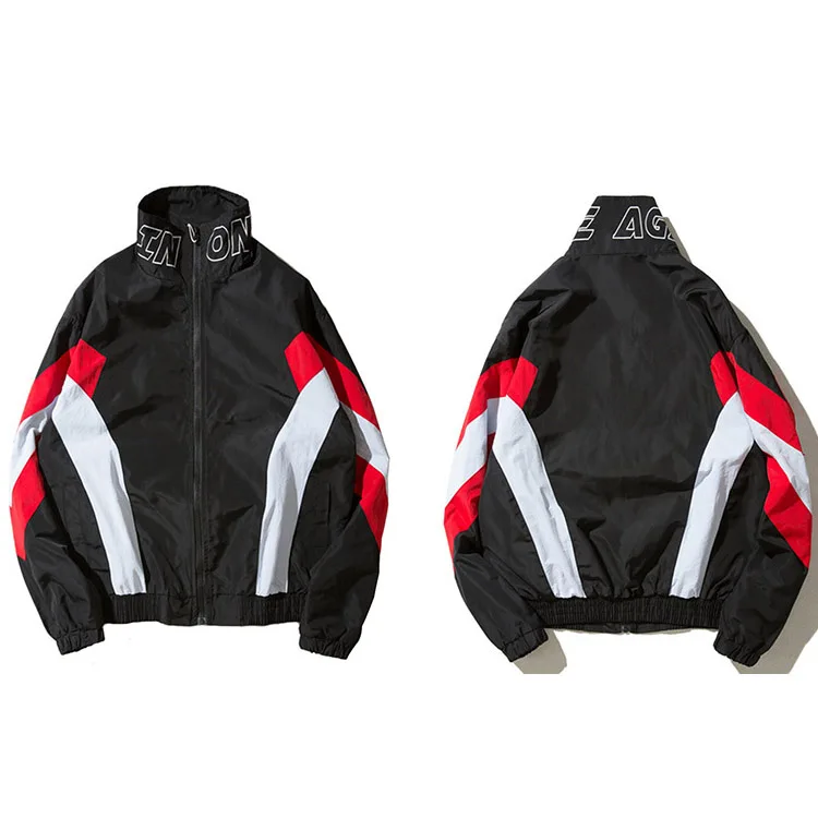 Ветровка на молнии, мужская куртка в стиле хип-хоп, винтажная спортивная куртка в стиле пэчворк с геометрическим рисунком, Повседневная Уличная куртка, осень - Цвет: D27A08
