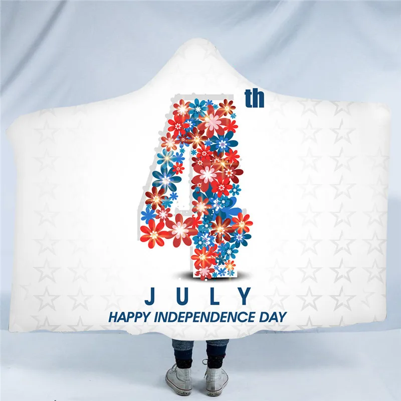 Американский День Независимости плюшевое теплое одеяло с капюшоном