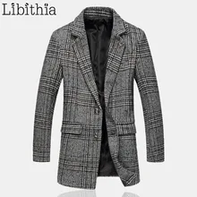 Мужская Плед С Длинным Slim Fit Смеси Пальто Две Кнопки Зима Плюс размер 5XL Блейзер Воротник Англия Стиль Одежды Мужской Кофе Зеленый K102