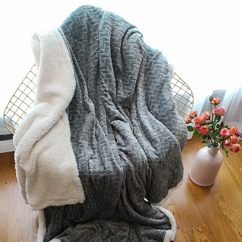 

Winter Double Layer Thick Blanket Ferret Cashmere Super Soft Warm Wool Blankets flannel fleece Plaid Throw On Sofa Bed white ba