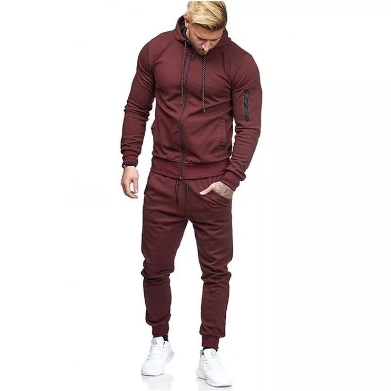 Men Set Running Gym Sportswear Tracksuit (8)