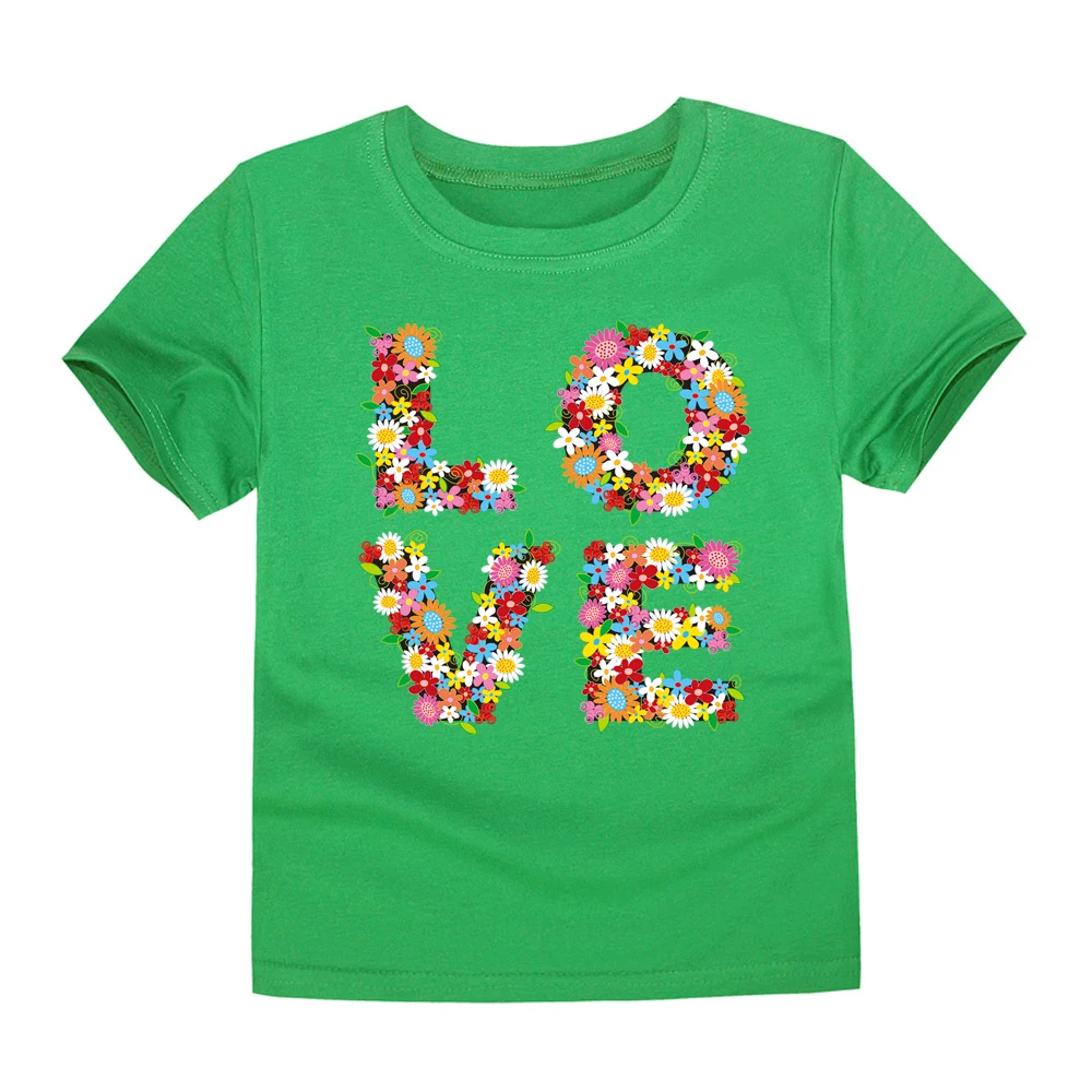 

2018 new boys T-shirt baby summer short sleeve tee children 100% cotton flower kids love print for 2-14 years girls