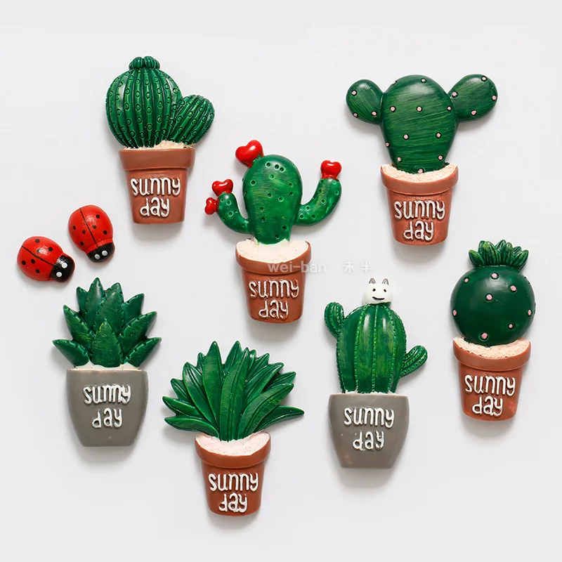 4pcs Cute cactus bonsai 3d fridge sticker for kids refrigerator magnets message memo holder home decor Kitchen Accessories