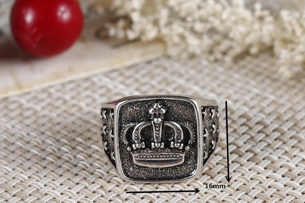 Винтажное серебряное кольцо с короной и печаткой с резьбой в виде звезды, мужское ювелирное изделие, крутой уникальный подарок, дропшиппинг, рок готическое ювелирное изделие