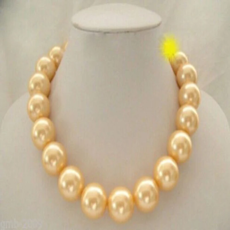 

Huge 18mm Yellow South Sea Shell Pearl Round Necklace 18"AAA++ 5YU8767