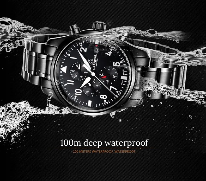 Модные часы пилота, карнавал, высококачественные автоматические часы для мужчин, 100 м, водонепроницаемые, для плавания, 24 часы с календарем, HD светящиеся спортивные часы