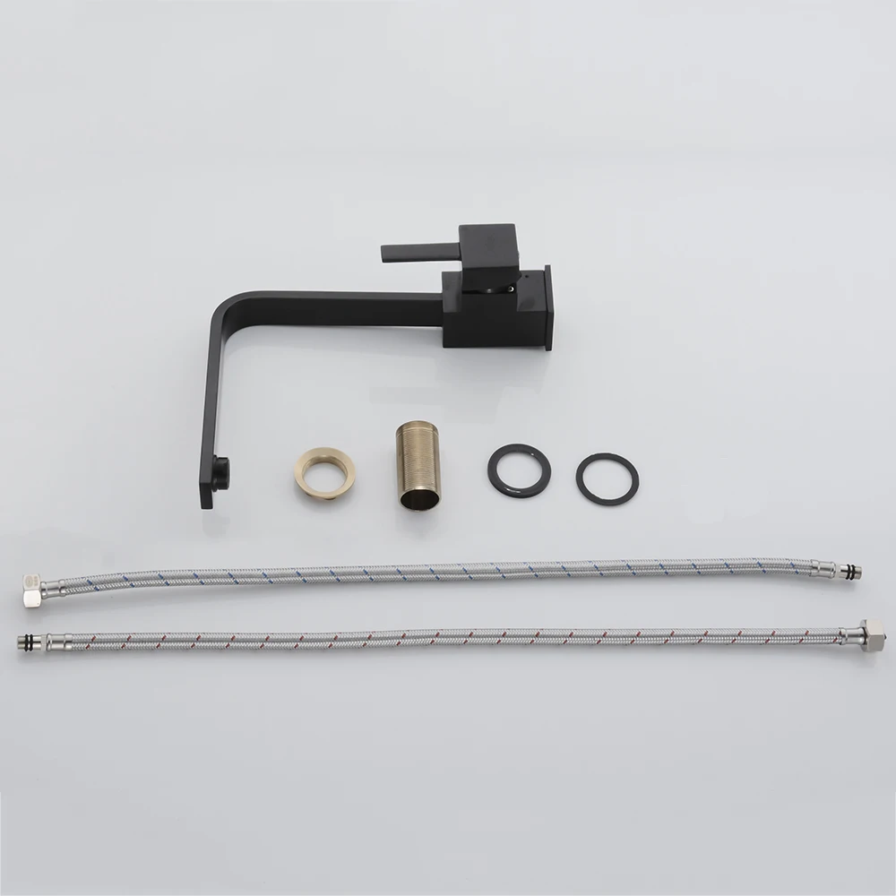 Black Square Kitchen Faucets 360 Degree Rotation Hot and Cold Water Kitchen Sink Faucet Deck Mounted Mixer Tap KD1287