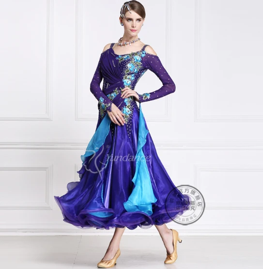 

Подгоняйте синий lojng рукав лиса Трот ча бальный Вальс Танго Сальса быстрый шаг соревнование танцевальное платье