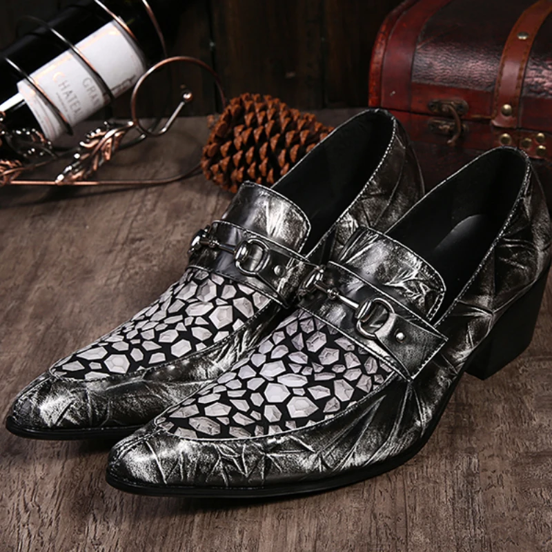 

New Arrival Men Shoes Snake Skin Genuine Leather Pointed Toe Slip On Height Incrasing Men's Shoes Club Evening Party Shoes