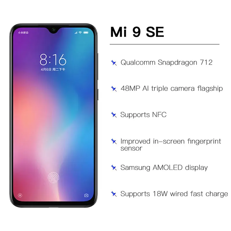 Xiaomi mi 9 SE с глобальной ПЗУ, 6 ГБ, 128 ГБ, mi 9 SE, Смартфон Snapdragon 712, четыре ядра, 5,97 дюймов, 48мп, тройная камера, отпечаток пальца