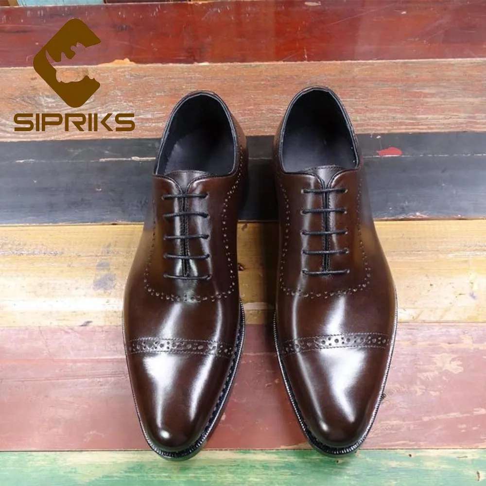 Goodyear Welted marrom Sipriks Sapatos Homens Elegante Bezerro Couro Preto Marrom Itália De Grande Tamanho Esculpida Importados Escuro 44 Clássico Preto Dos Oxfords 1wrqcZ1Ba