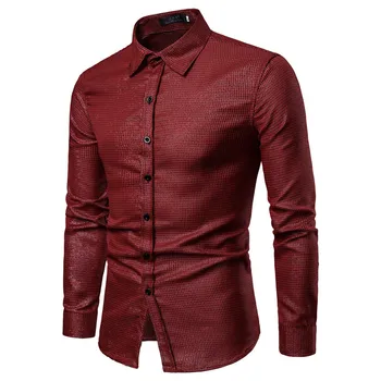 

Fashion Bronzing Plaid Shirt Men 2018 Brand New Slim Fit Long Sleeve Social Shirt Mens Business Casual Shirts Camisa Masculina