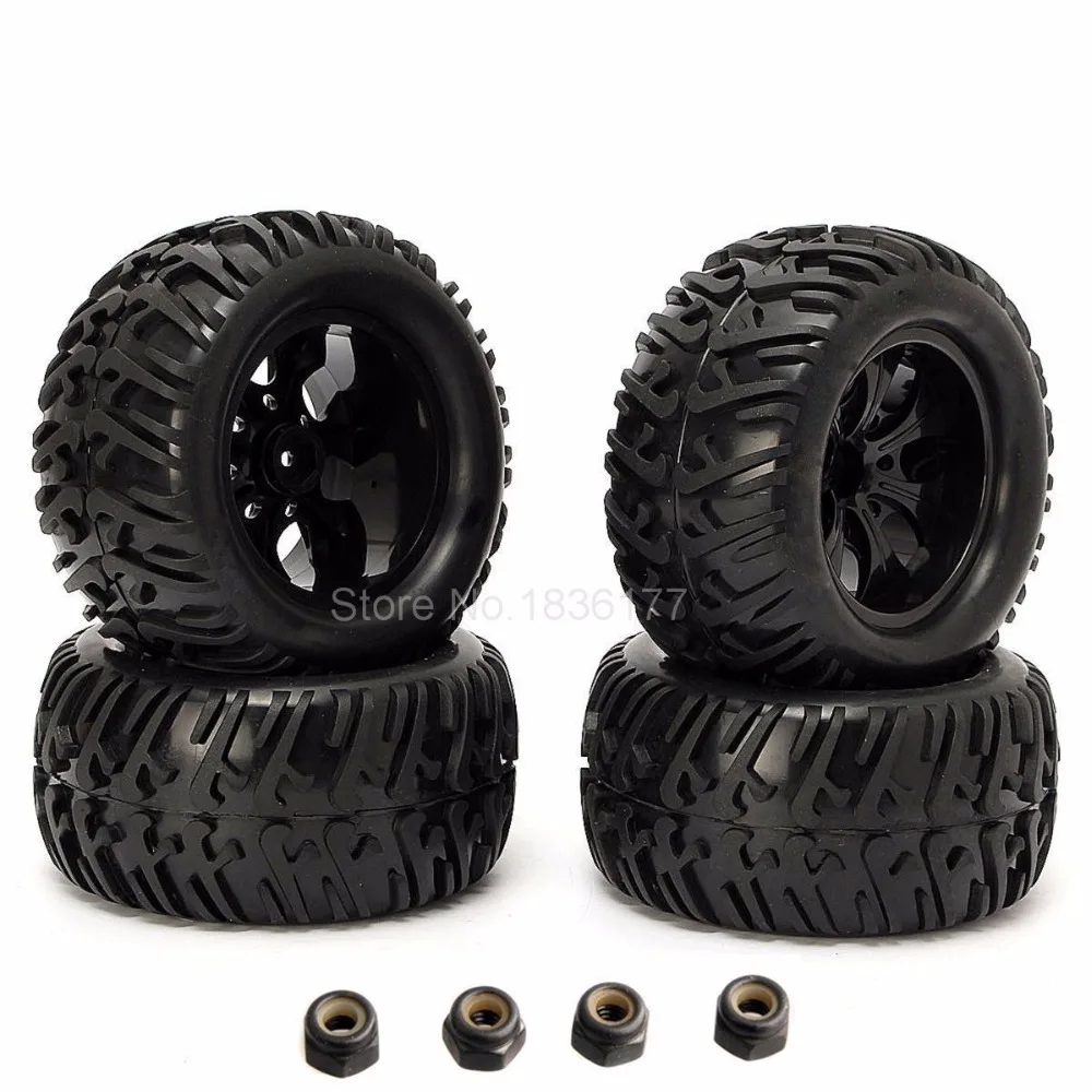 4 Pieces 2.6 RC Monster Truck Rubber Tires & Wheel Rim Foam Inserted