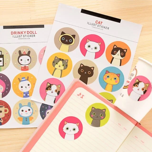 

18pcs/pack Kawaii cat illust sticker diary note label Multifunction DIY Paper Sticker Sign post