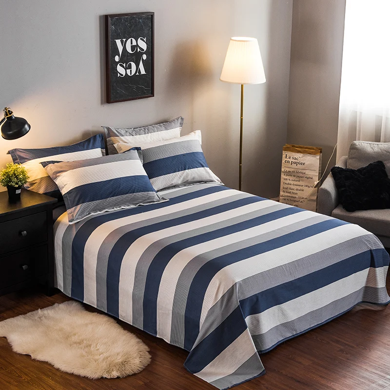 Modern-Simple-Style-100%-Cotton-Bed-Sheets-Single-Double-Striped-Flat-Sheet-Twin-Full-Queen-King-Size-Mattress-Cover-Protector