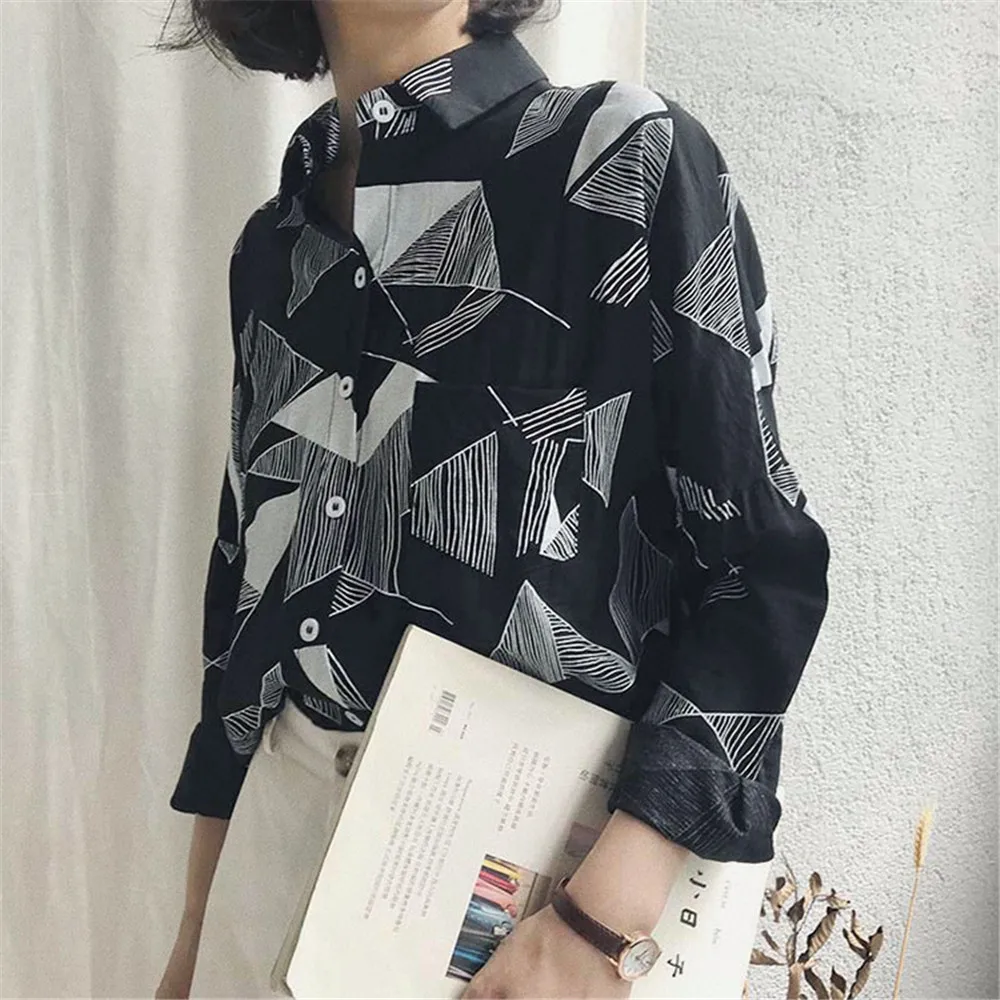 Autumn Geometric Women Blouse 2018 Long Sleeve Office Blouse for Women Casual Working Shirt 120CM Chest Match All Occasion (8)