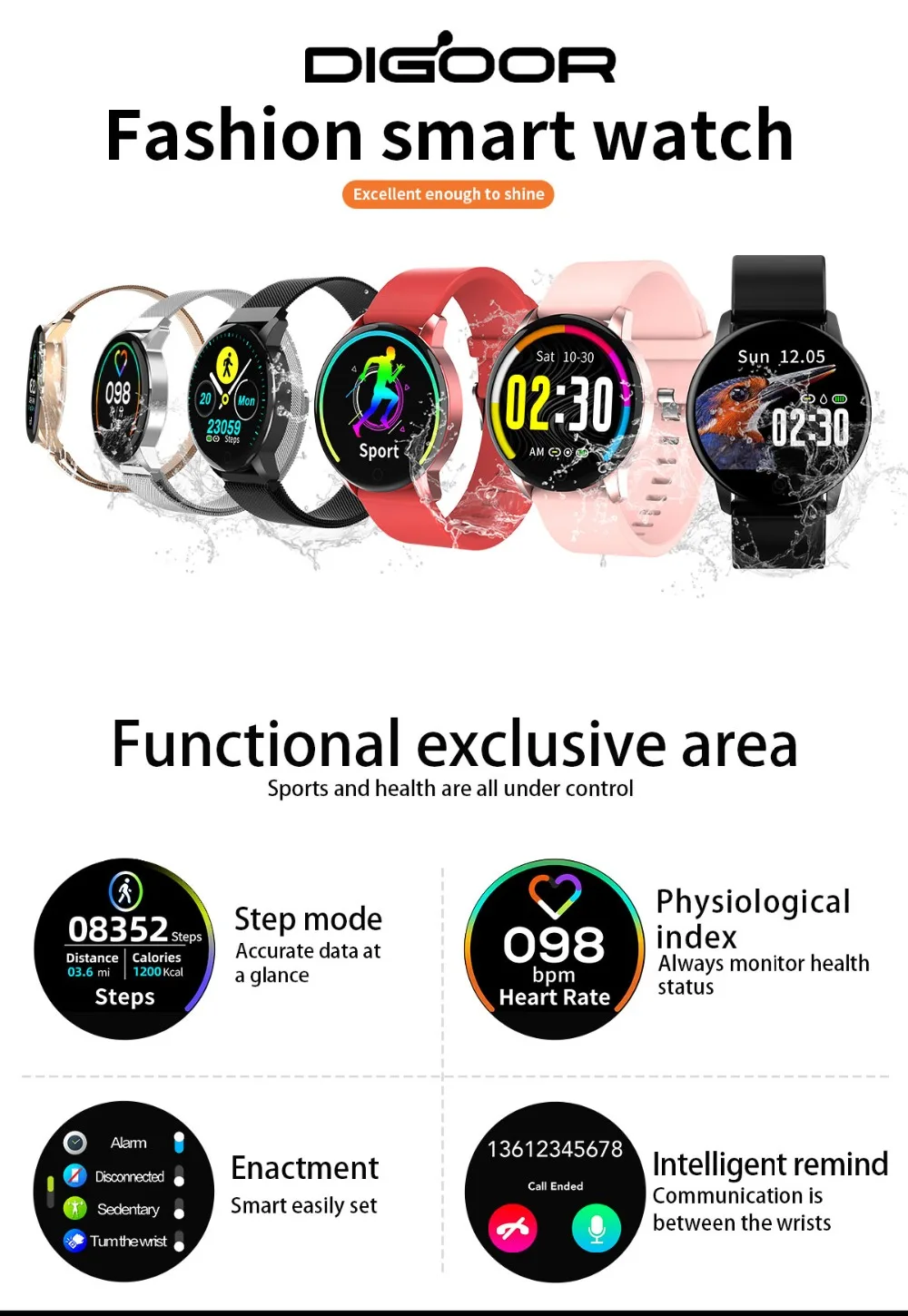 DIGOOR Q20 умные часы мужские водонепроницаемые reloj inteligente умные часы женские умные часы с измерением давления фитнес-браслет