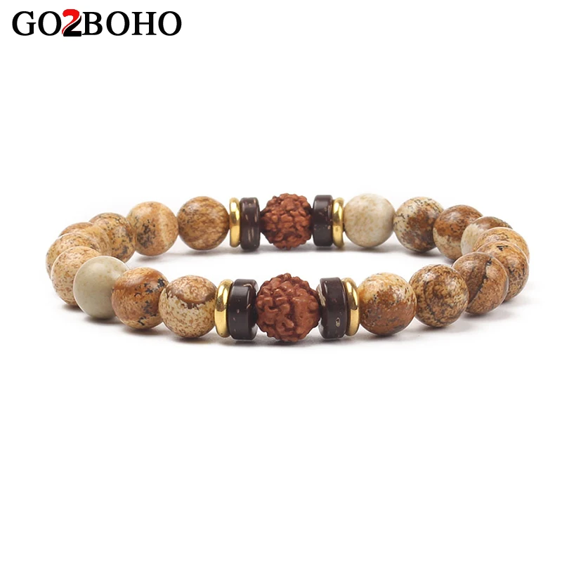 

Go2boho Men Jewelry Bracelet Statement Bracelets Rudraksha Mala Matte Beads Beaded Mens Gift Chakra Bangle Pulseira Masculina