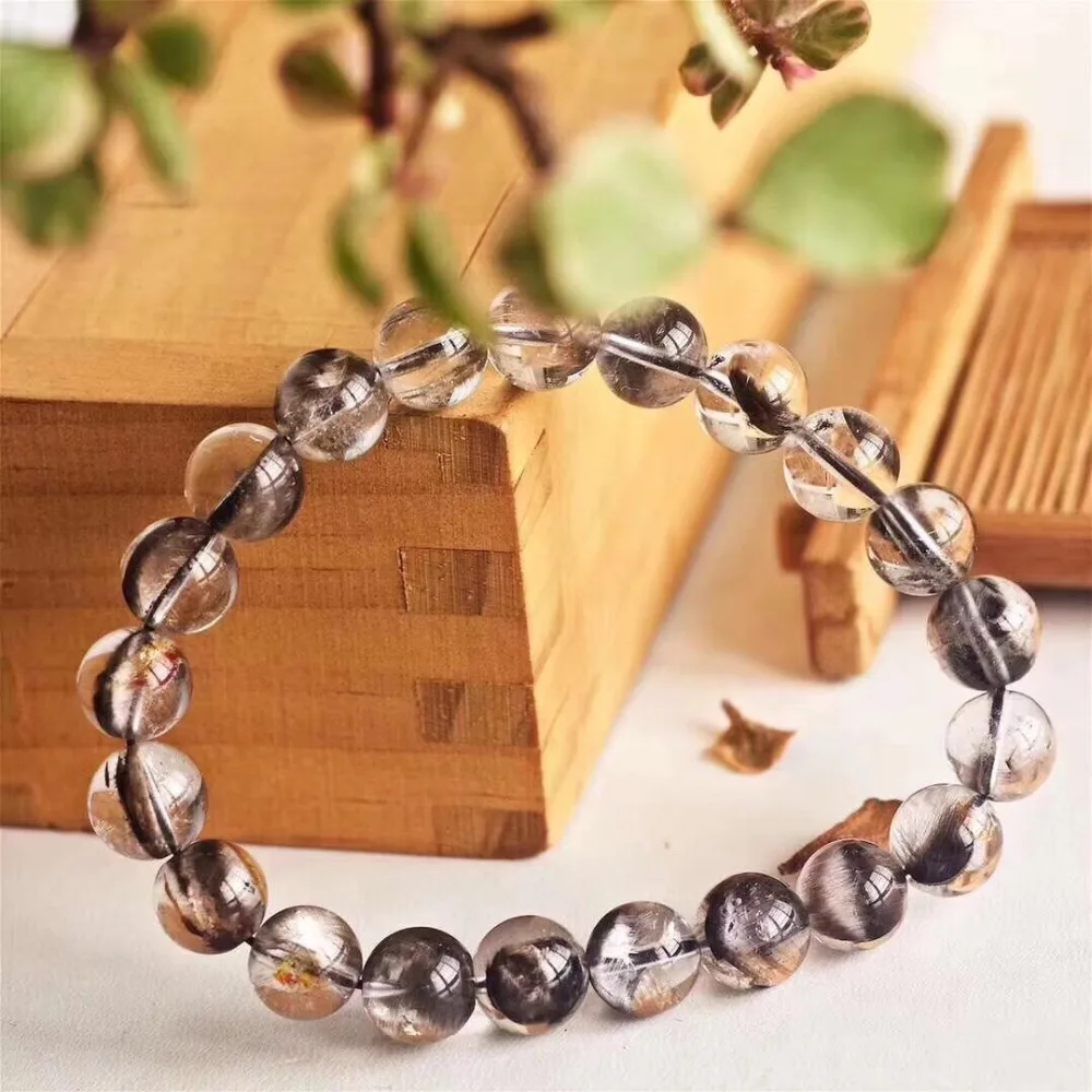 

Genuine Natural Brookite Platinum Silver Rutilated Quartz Bracelet 9.2mm Crystal Gemstone Round Beads Woman Man Lucky Gift AAAAA