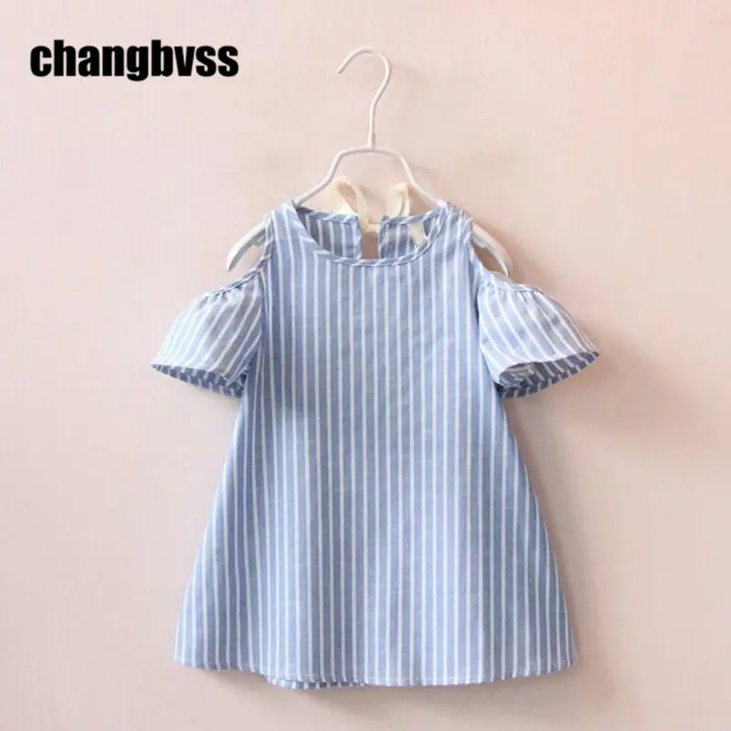 blue and white striped baby dress