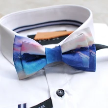 В подарок модный ручной работы ретро синий Снежный горный дизайн креативный черный галстук-бабочка/вечерние свадебные коробки упаковка 1 шт