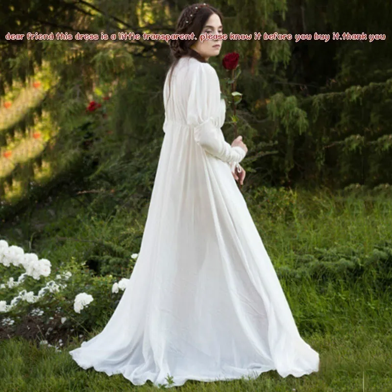 Размера плюс средневековое Ретро Дворцовое прозрачное классическое платье с v-образным вырезом и высокой талией белое платье феи Ретро свободное платье принцессы для костюмированной вечеринки