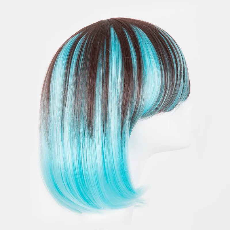 Короткий парик Fei-Show синтетические термостойкие волокна волнистые наклонные челки волосы коричневый и синий костюм Cos-play салон вечерние парики