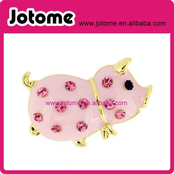 

Rhinestone Pink Pig Tag Pin Animal Brooch Pin