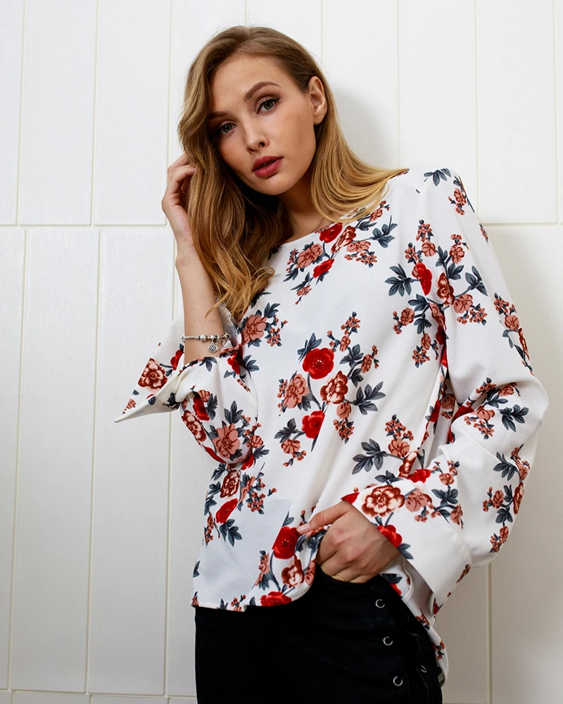 Back Zipper Shirts Women 2018 Loose White Top Femme Ladies Clothes Casual Floral Print Long Sleeve Elegant Blouse Vetements (14)