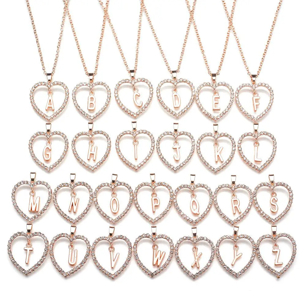 

2018 New Fashion Gold Silver Color Love Heart Crystal Pendant K Letter Necklace For Women Cubic Zirconia Initial Wedding Jewelry
