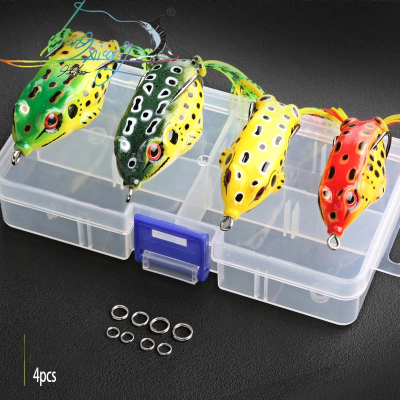 

4pcs/Box Ray Soft Fishing Lures Double Hooks Top water Ray Frog Artificial Soft Bait Winter fishing Accessories